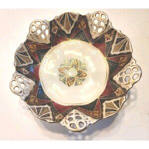 Antique Austrian Barvaria Moliere Star Hand Painted Gold Alhambra Serving- Read